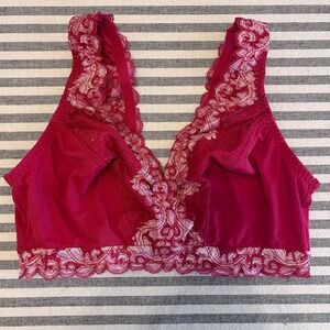 Breezies Women's Plus Size Lace Trim Pink Full Coverage Comfort Bralette L